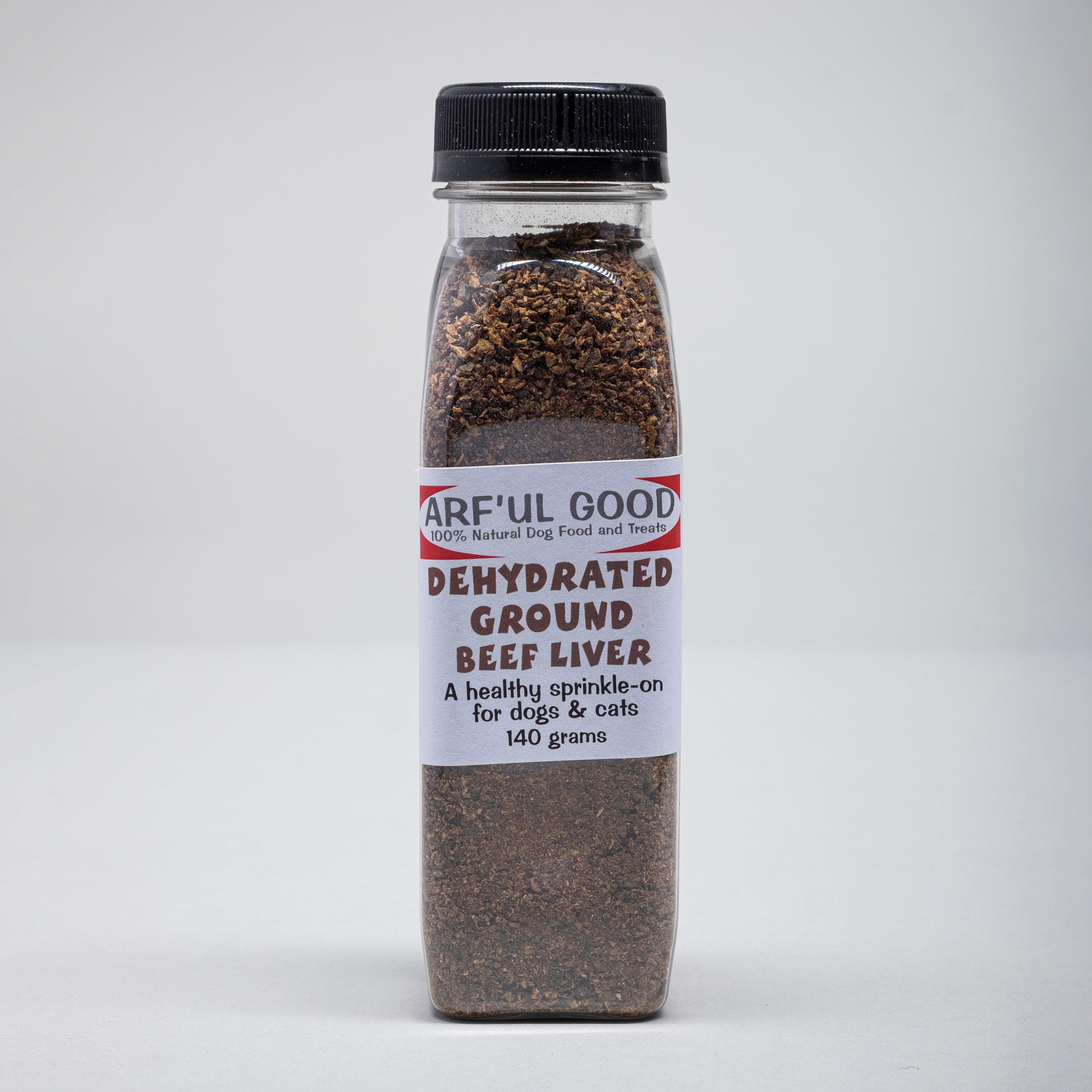 Food Topper - Dehydrated Ground Beef Liver Bits - 140 gr. bottle. 
