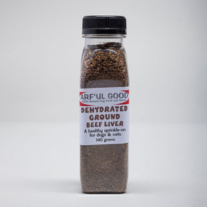 Food Topper - Dehydrated Ground Beef Liver Bits - 140 gr. bottle. 