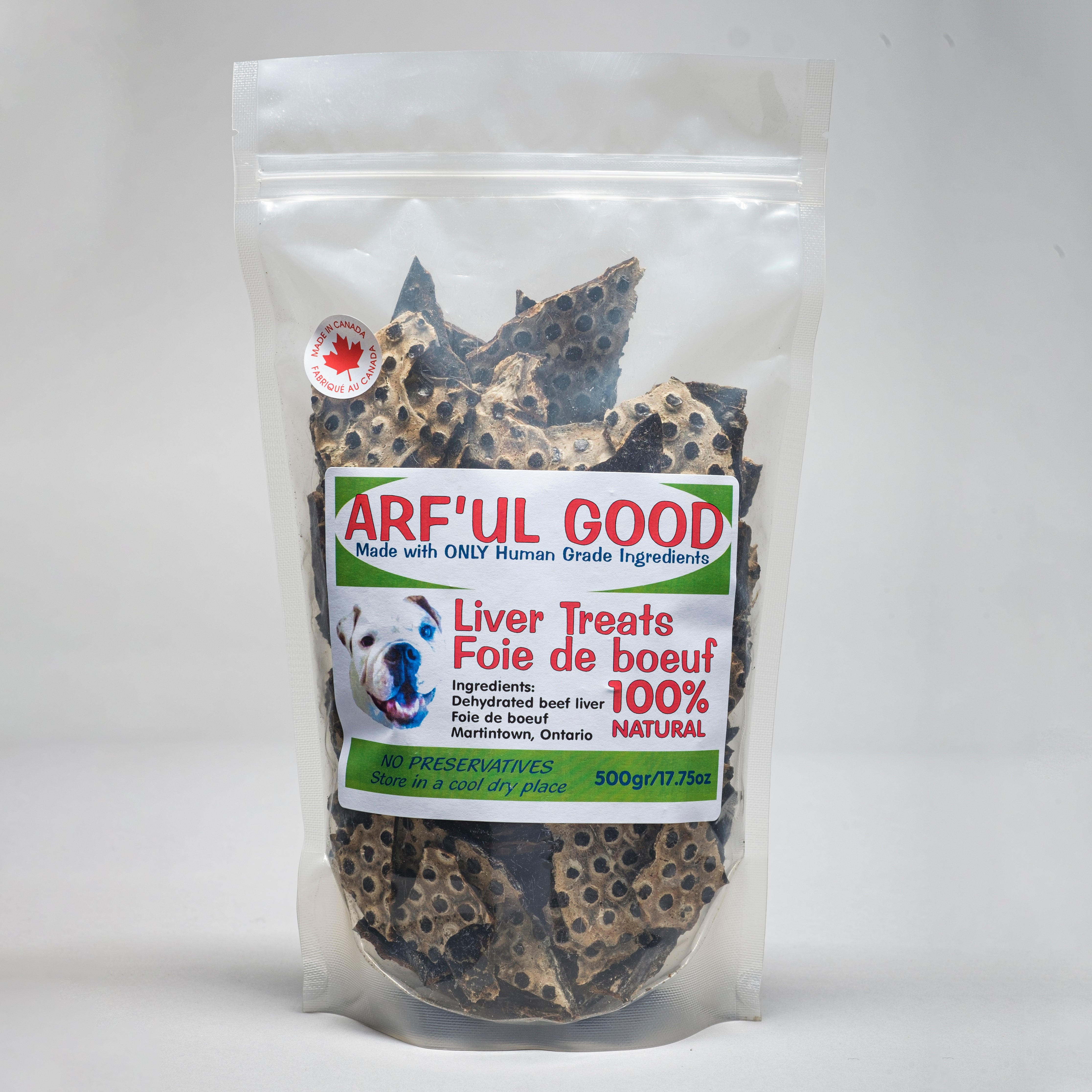 Dehydrated 100 % Canadian beef liver. Beef Liver Treats 500 gr. bag